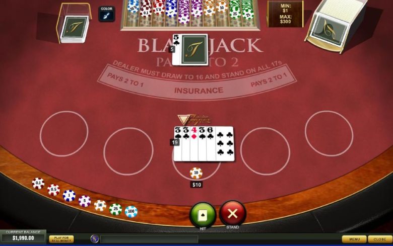 online blackjack table with dealt hand header 1